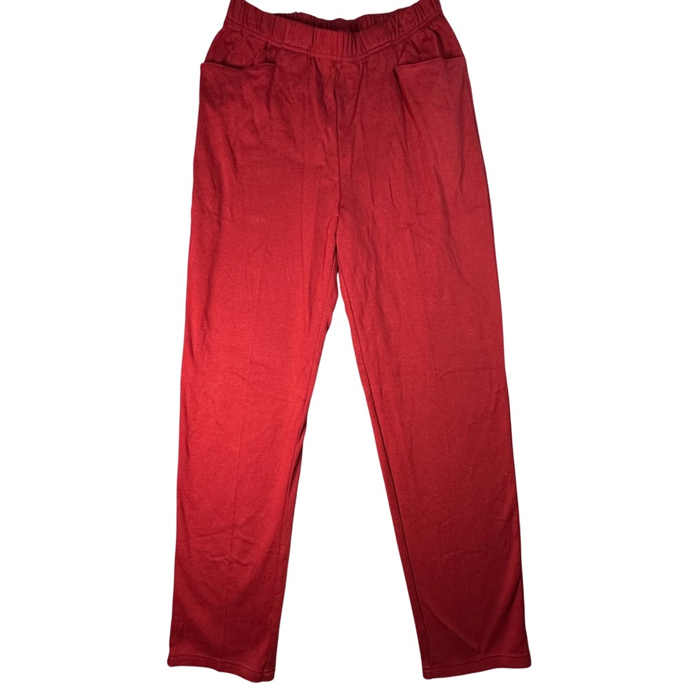 Basic Editions Cotton Knit Pants Elastic Waist Casual Red Medium Cozy Loungewear